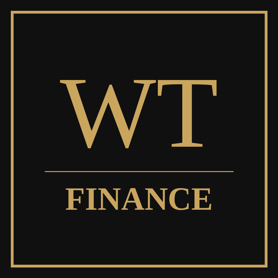 WT Finance logo in goud op zwart